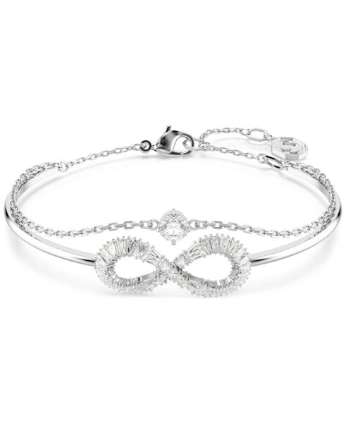 Rhodium-Plated Baguette Crystal Infinity Double-Row Bangle Bracelet