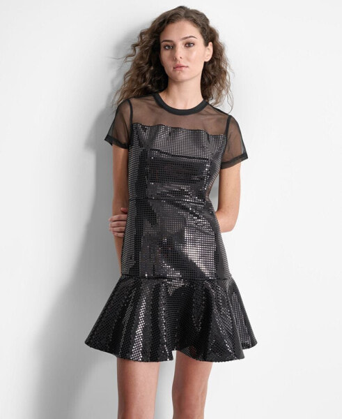 Women's Sequin Ruffled-Hem Mini Dress