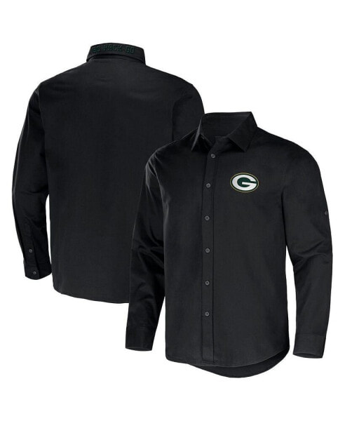 Men's NFL x Darius Rucker Collection by Black Green Bay Packers Convertible Twill Long Sleeve Button-Up Shirt