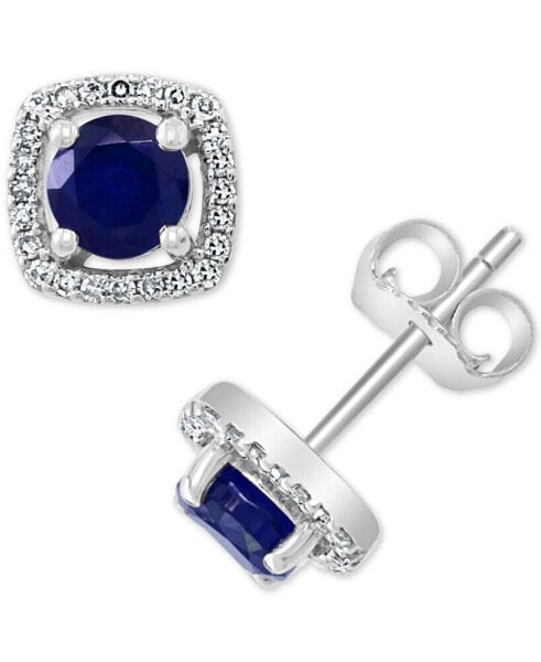 EFFY® Sapphire (7/8 ct. t.w.) & Diamond (1/8 ct. t.w.) Halo Stud Earrings in 14k White Gold