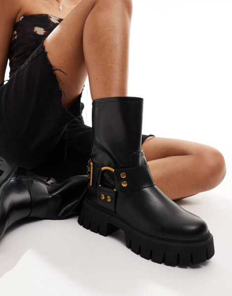 ASOS DESIGN Ace harness biker ankle boot in black