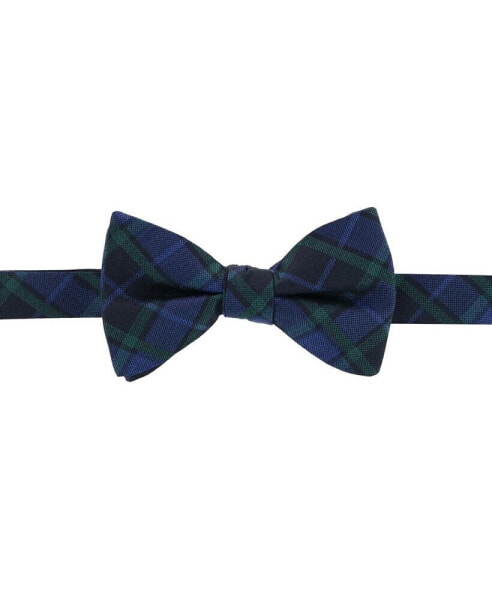 Men's Ives Green and Navy Blackwatch Plaid Silk Bow Tie