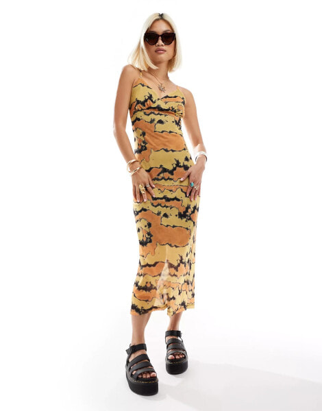 Noisy May stappy maxi dress in orange flower print