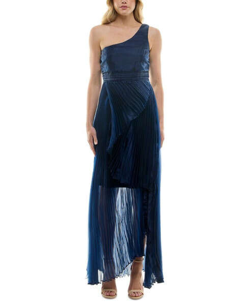 Women's Asymmetric One-Shoulder Pleated Organza Gown