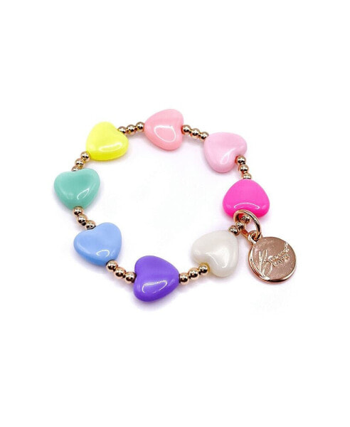 "Lane Little" Childs Non-Tarnishing Gold filled, 3mm Gold Ball and Colorful Hearts Stretch Bracelet