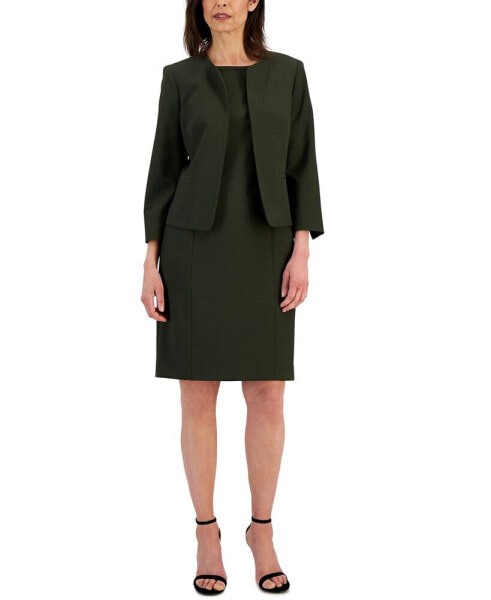 Women's Collarless Jacket & Sheath Dress Suit, Regular & Petite