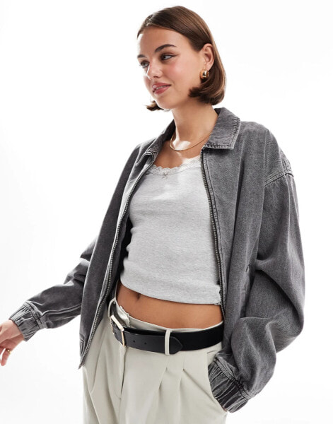 JJXX oversized collared bomber jacket in washed grey