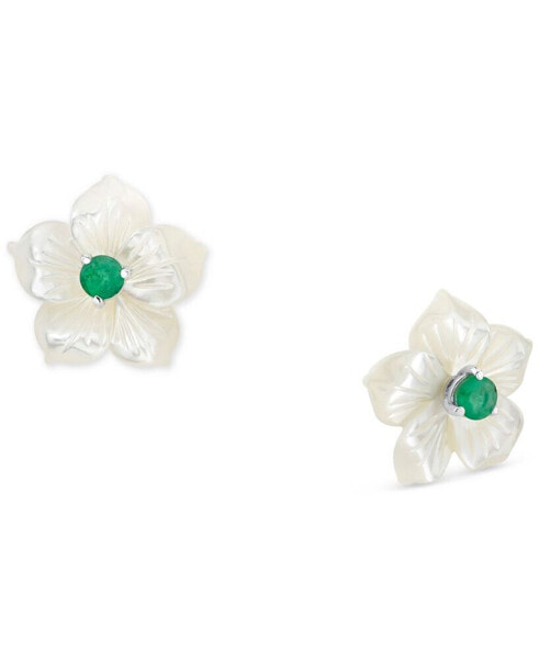 Серьги Macy's Mother-of-Pearl & Emerald Flower Stud