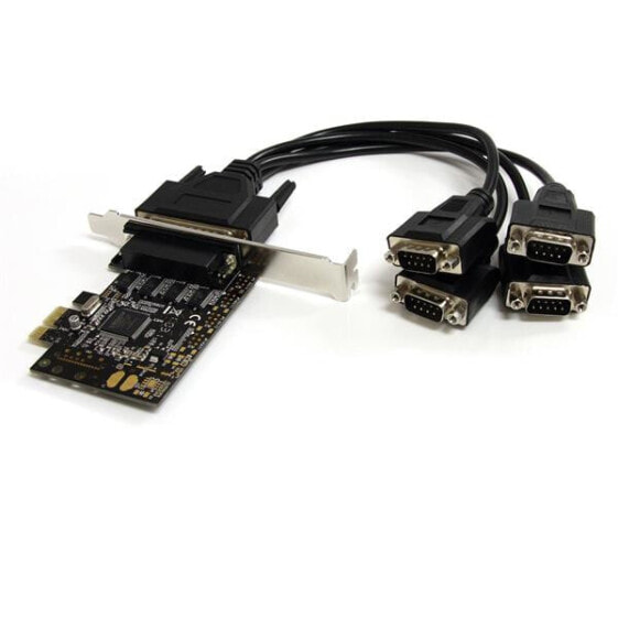 StarTech.com 4 Port RS232 PCI Express Serial Card w/ Breakout Cable - PCIe - Serial - RS-232 - Black - REACH - CE - ASIX Moschip MCS9904CV-AA