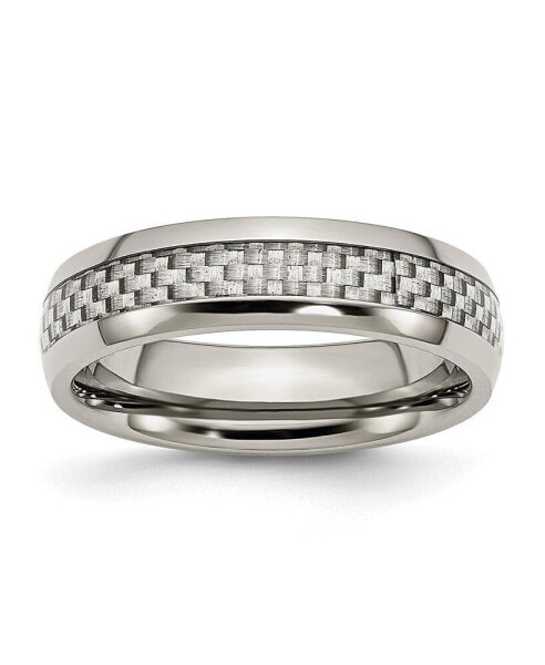 Stainless Steel Polished Grey Carbon Fiber Inlay 6mm Band Ring