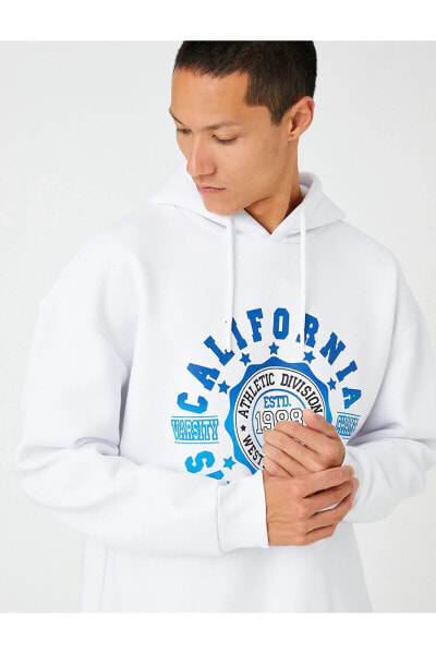 Kolej Baskılı Kapşonlu Sweatshirt Şardonlu