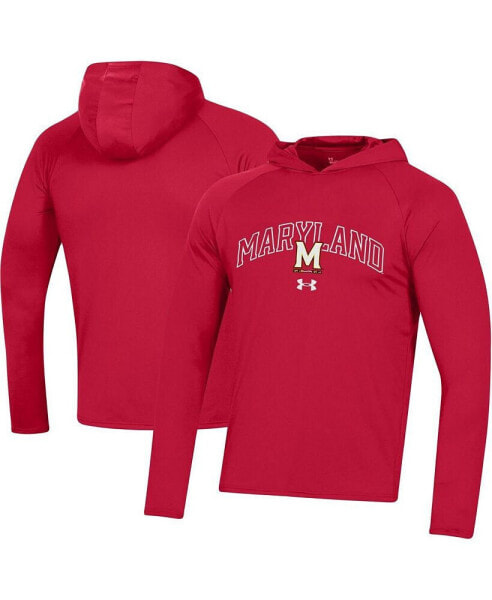 Men's Red Maryland Terrapins 2023 Sideline Tech Hooded Raglan Long Sleeve T-shirt