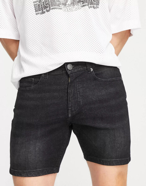 DTT skinny fit denim shorts in washed black