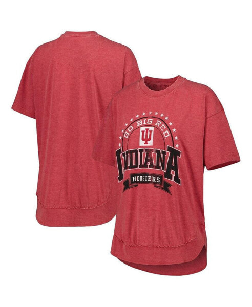 Women's Heather Crimson Indiana Hoosiers Vintage-Like Wash Poncho Captain T-shirt