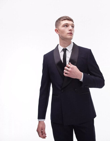 Topman premium wool rich tux suit jacket in navy