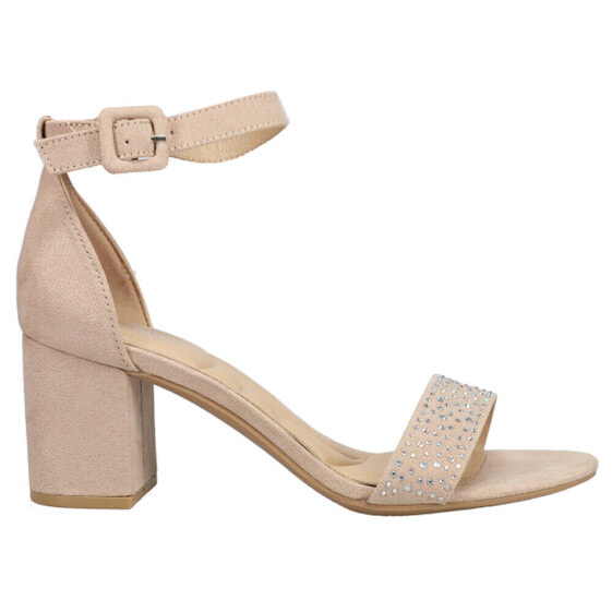 CL by Laundry Jolly Rhinestone Block Heels Ankle Strap Womens Beige Dress Sanda