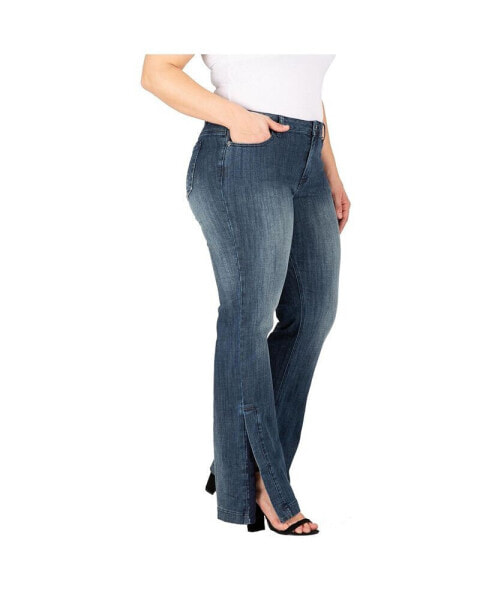 Plus Size Stretch High Waist Slit Hem Flared Jeans