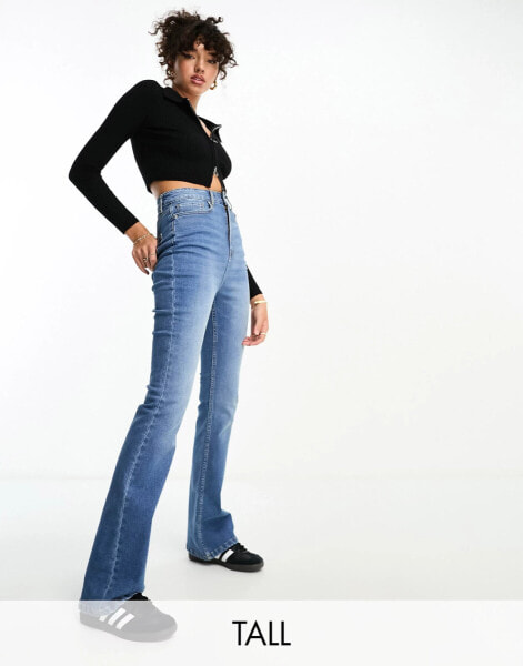 DTT Tall Nia hourglass flared jeans in mid wash blue