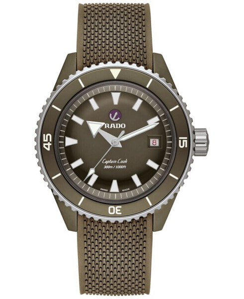 Men's Swiss Automatic Captain Cook Diver Green Rubber Bracelet Watch 43mm