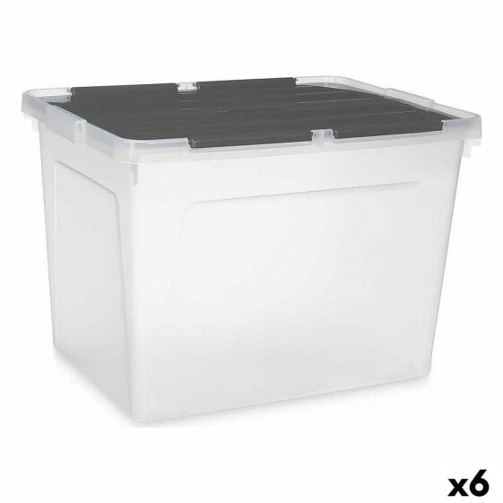 Storage Box with Lid 48 L Transparent Anthracite (6 Units)