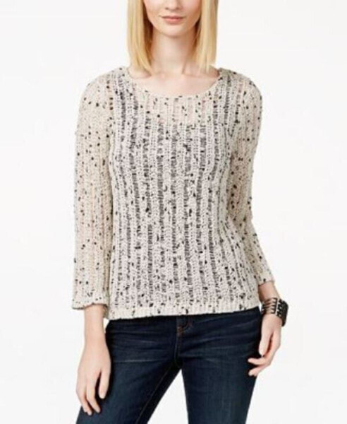 INC International Concepts Women's Pull Over Sweater Marled Knit Taupe Black S