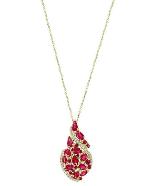 EFFY® Ruby (3-1/4 ct. t.w.) & Diamond (1/6 ct. t.w.) Swirl 18" Pendant Necklace in 14k Gold