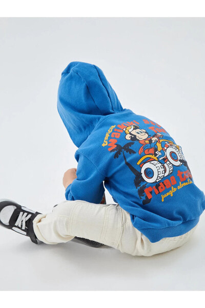 Uzun Kollu Nostaljik Maymun Baskılı Erkek Bebek Hoodie