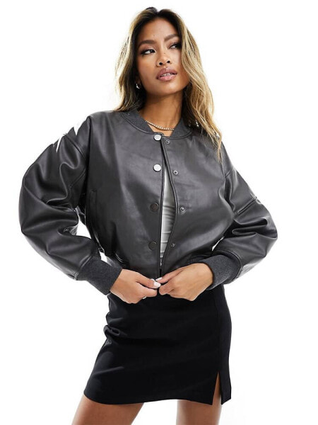 River Island cropped bomber jacket in dark grey