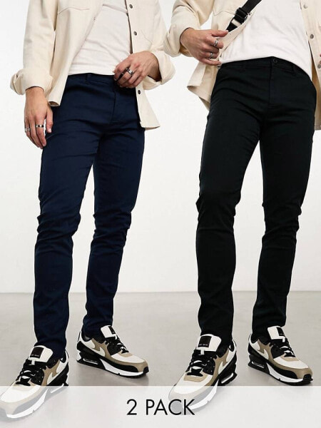 ASOS DESIGN 2 pack skinny chinos in black and navy