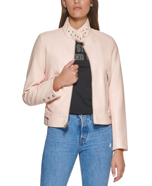 Women's Faux Leather Latch Collar Racer Jacket