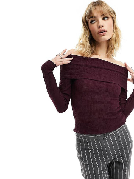 Reclaimed Vintage bardot top in plum