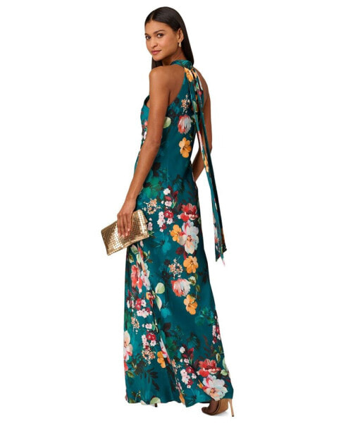 Women's Printed Drape-Back Halter Gown