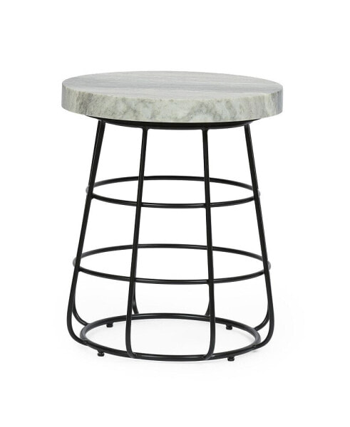 Modern Marble and Iron Side Table with Black Basket Frame