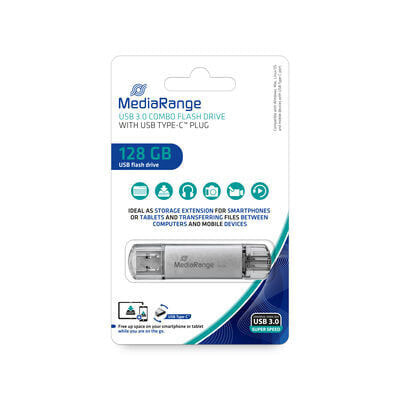 MEDIARANGE MR938 - 128 GB - USB Type-A / USB Type-C - 3.2 Gen 1 (3.1 Gen 1) - 80 MB/s - Cap - Silver