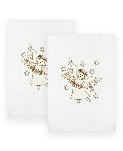 Christmas Angel Embroidered Luxury 100% Turkish Cotton Hand Towels, 2 Piece Set