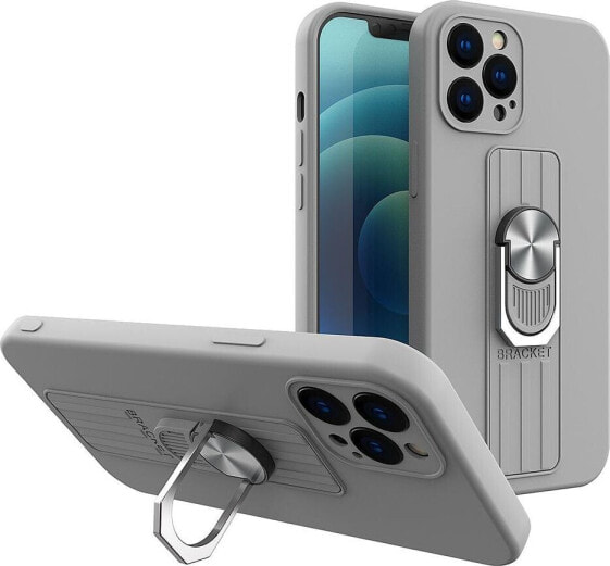 Hurtel Ring Case silikonowe etui z uchwytem na palec i podstawką do iPhone 12 mini srebrny