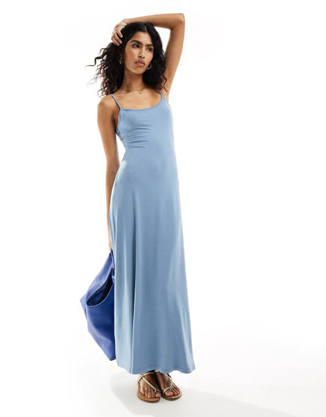 ASOS DESIGN scoop back strappy maxi dress in blue