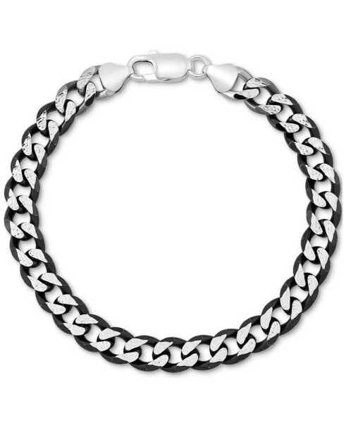 Men's Curb Link Chain Bracelet in Sterling Silver & Black Ruthenium-Plate