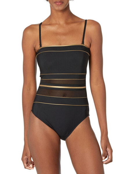 Gottex 296874 Women's Standard Onyx Bandeau One Piece, Black/Gold, 44 US 12