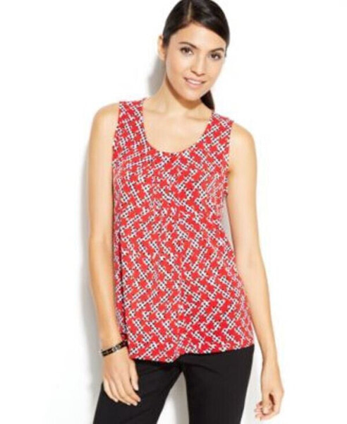 Anne Klein Women's Blouse sleeveles graphic print pleated Red S