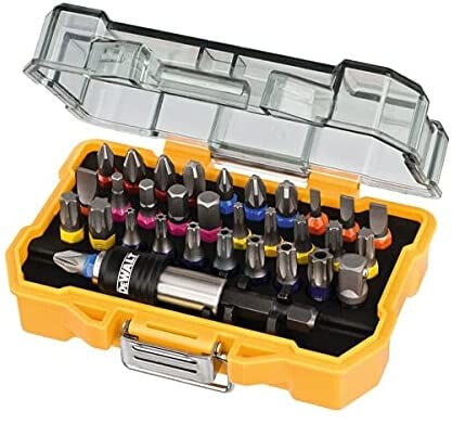Dewalt DT7969, 32-Piece Screwdriver Bit Set, (for Screwdriving Work, Phillips, Pozi, Slotted, Hex, Torx and Security Torx, Compatible with TSTAK, Incl. Quick-Release Bit Holders), yellow, DT7969-QZ