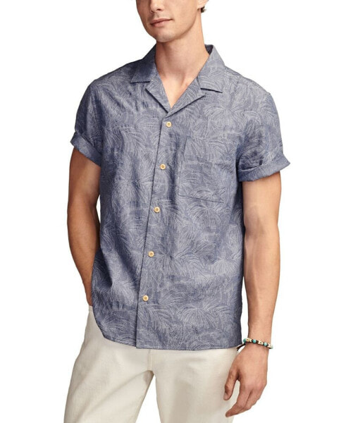 Men's Tropical Leaf Jacquard Short Sleeve Camp Collar Shirt