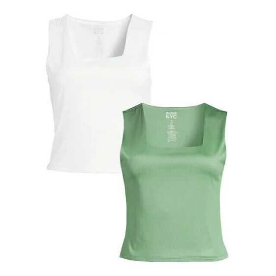 2Pk Madden NYC Juniors Square Neck Tank Top Womens XL Green/White Pullover Solid