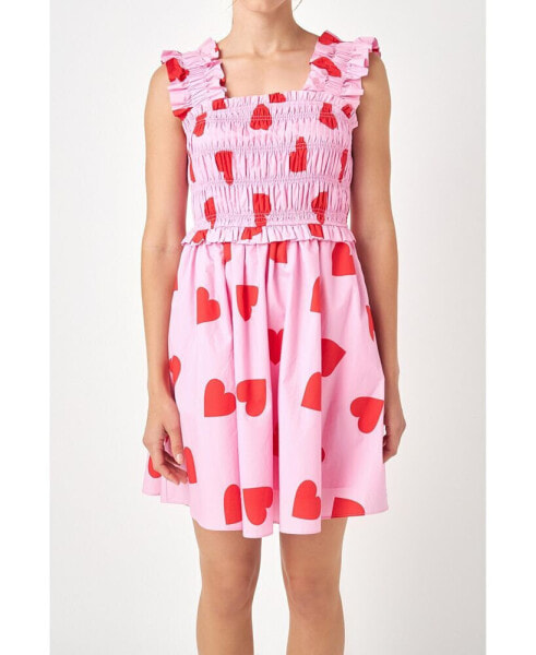 Women's Heart Shape Smocked Mini Dress