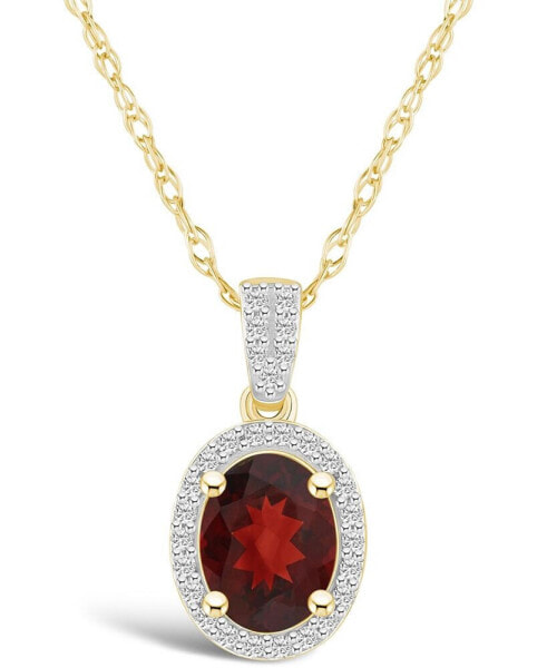 Macy's garnet (1-1/2 ct. t.w.) and Created Sapphire (1/6 ct. t.w.) Halo Pendant Necklace in 10K Yellow Gold