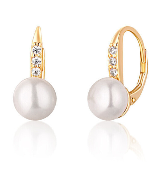 Yellow gold plated earrings with pearls and zircons JL0769