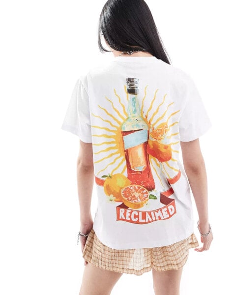 Reclaimed Vintage oversized t shirt with drink graphic in white