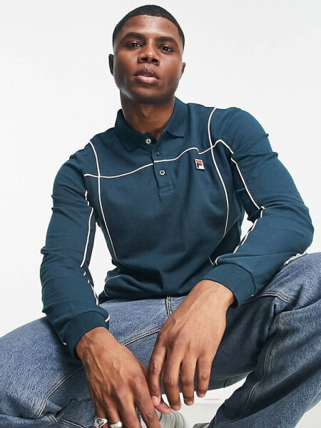 Fila long sleeve polo with piping in green