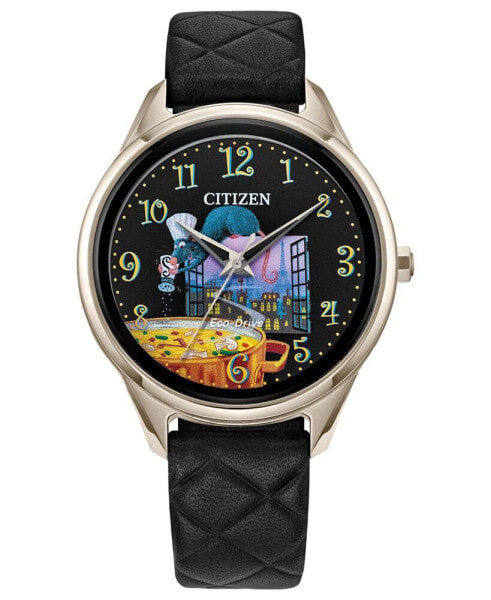 Eco-Drive Women's Pixar Ratatouille Black Quilted Leather Strap Watch 37mm
