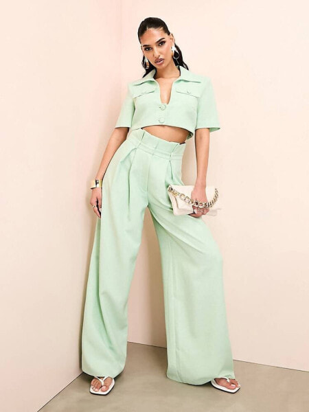 ASOS LUXE paper bag wide leg trouser in green